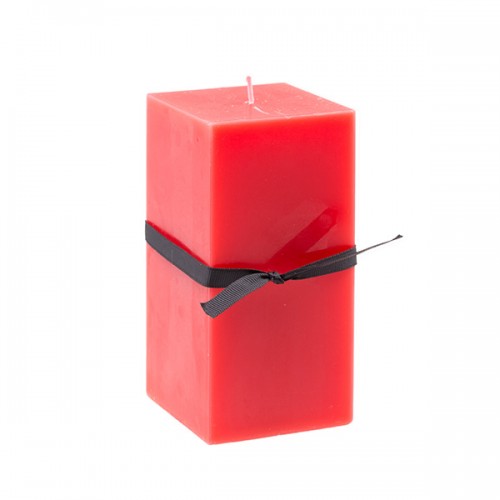 Свеча красная квадратная с лентой 15х7.5х7.5 см