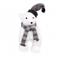 Новогоднее украшение Мишка белый с шапкой и шарфом 45 см