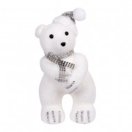 Новогоднее украшение Мишка белый с шапкой и шарфом 23 см