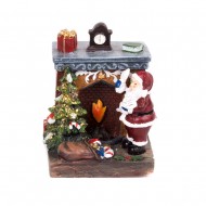 Статуэтка керамическая светящаяся Санта Клаус у камина  12х10х8 см