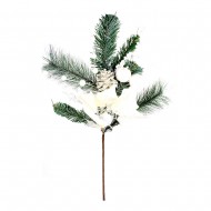 Новогоднее украшение Веточка ели с цветком 52 см