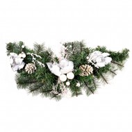 Новогоднее украшение Веточка ели с цветками и шишками 53 см