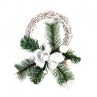 Новогоднее украшение Венок с цветком белый 25 см