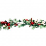 Новогоднее украшение Гирлянда  из ёлочных веток с шарами и цветами 180 см