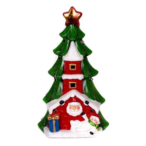 Ёлка с домиком,Санта Клаусом и снеговиком 27х15х12см