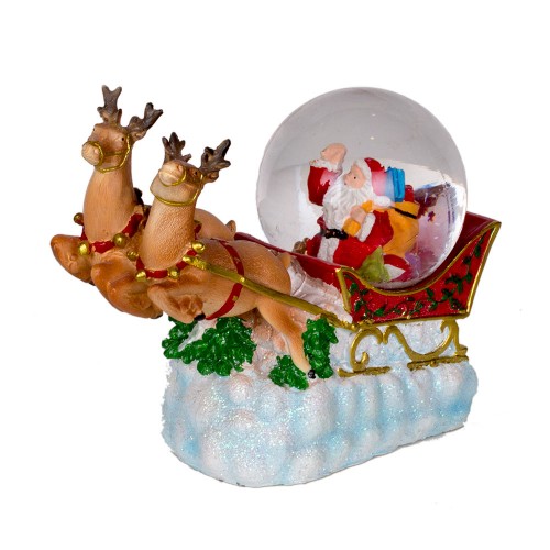 Шар Санта Клаус в санях с оленями 15х18х8см
