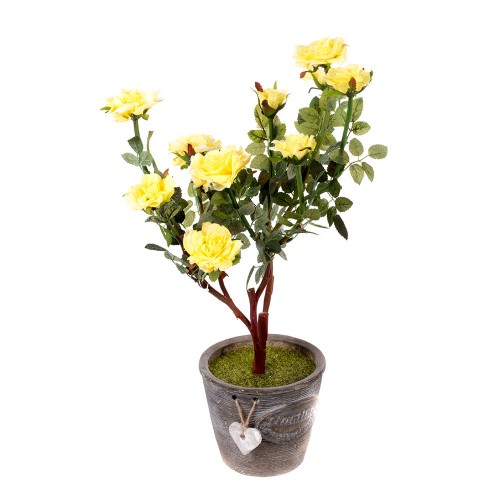 Куст искусственной желтой розы в горшке 50 см