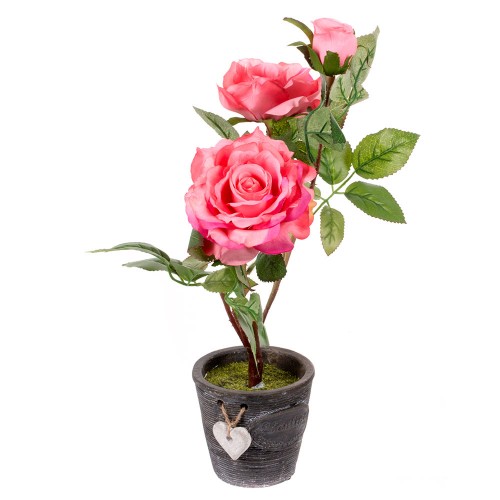 Куст искусственной розовой розы в горшке 43 см.