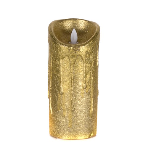 Светодиодная свеча на батарейках с блестками золотого цвета 18х8 см