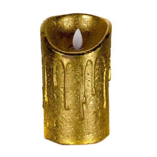 Светодиодная свеча на батарейках с блестками золотого цвета 13х8 см