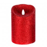 Светодиодная свеча на батарейках с блестками красного цвета 14х10 см