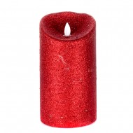 Светодиодная свеча на батарейках с блестками красного цвета 19х10 см