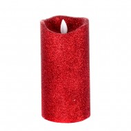 Светодиодная свеча на батарейках с блестками красного цвета 15х7,5  см