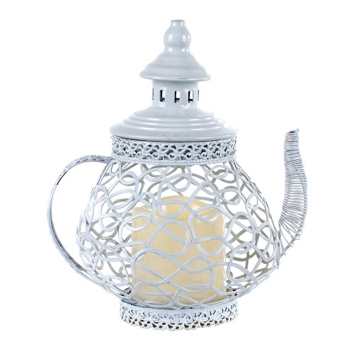 Подсвечник белый металлический в форме чайника со свечей 24х18 см