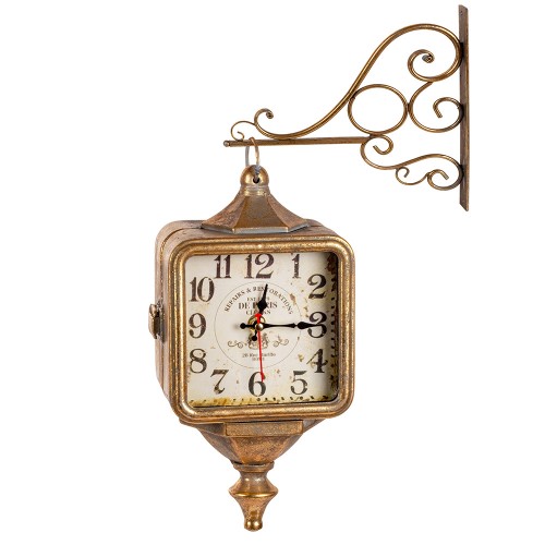 Часы на кронштейне двусторонние золотистого цвета 43х11х31 см