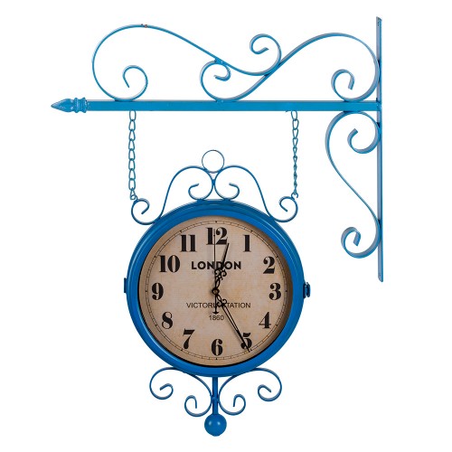 Часы на кронштейне двусторонние голубые 40х10х69 см