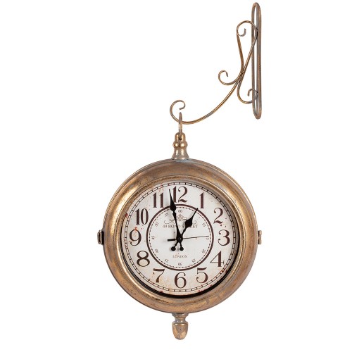 Часы на кронштейне двусторонние золотистого цвета 29х10 см