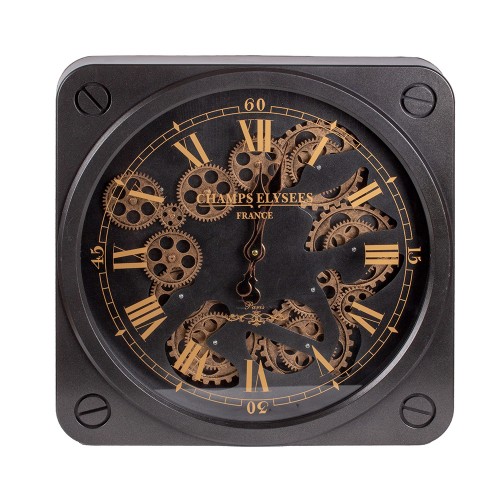 Часы настенные черные с двигающимися шестеренками 30х8 см