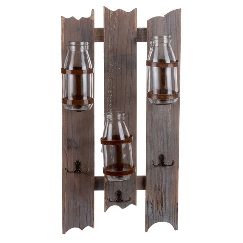 Вешалки на деревянной панели с бутылками 48х25х7 см