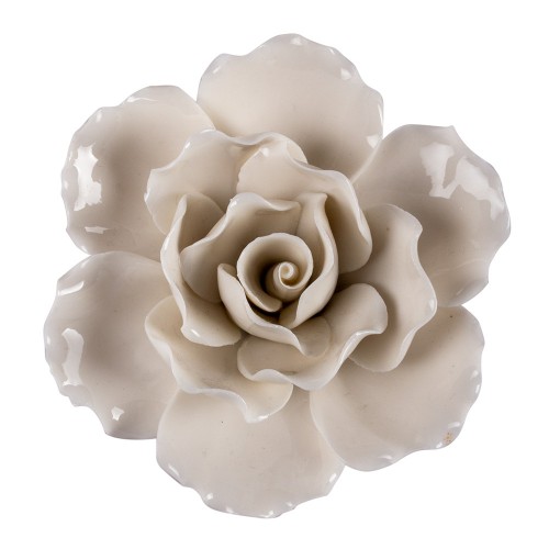 Цветок декоративный керамический  Головка Розы  белая 11 см