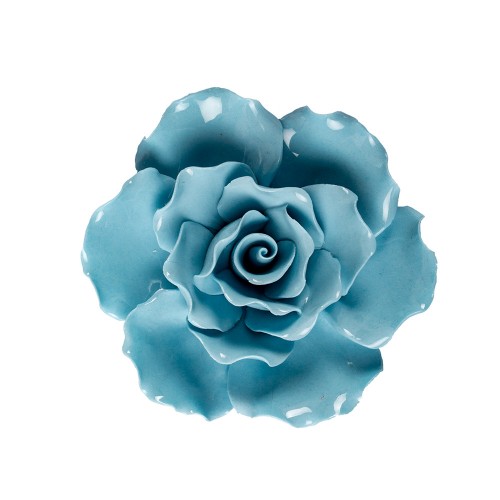 Цветок декоративный керамический  Головка Розы  голубая 11 см