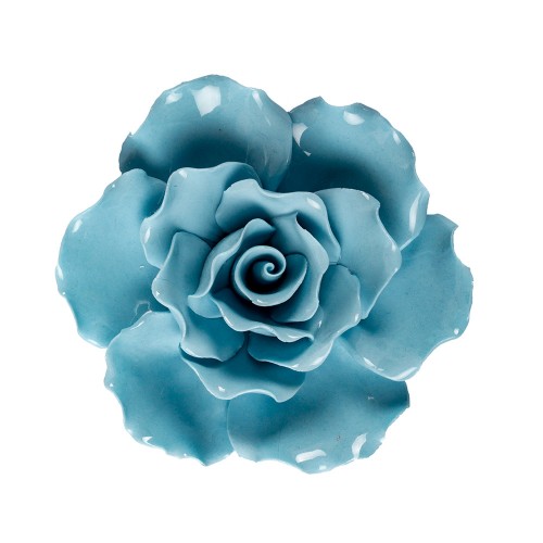 Цветок декоративный керамический  Головка Розы  голубая 8 см