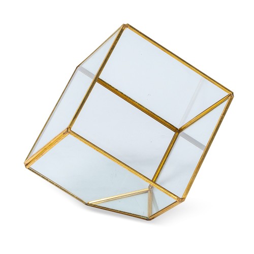 Интерьерное украшение  Геометрический флорариум куб 12x12х12  см  (цвет золото)