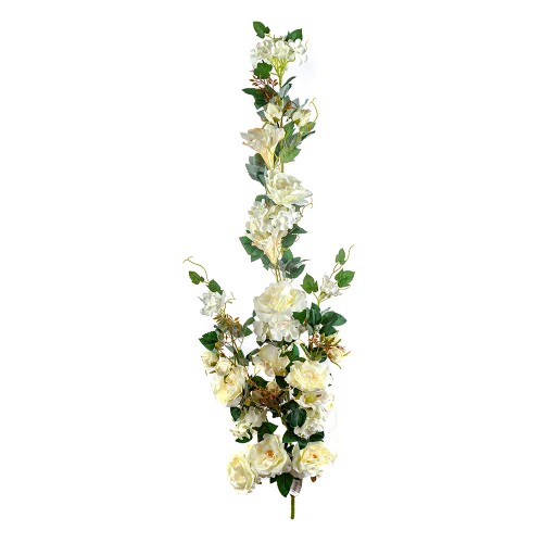 Искусственная ветка Цветущая роза 130 см Белого цвета