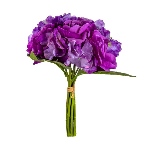 Букет Гортензии и роз  искусственный 9 шт 36 см цвет фиолетовый